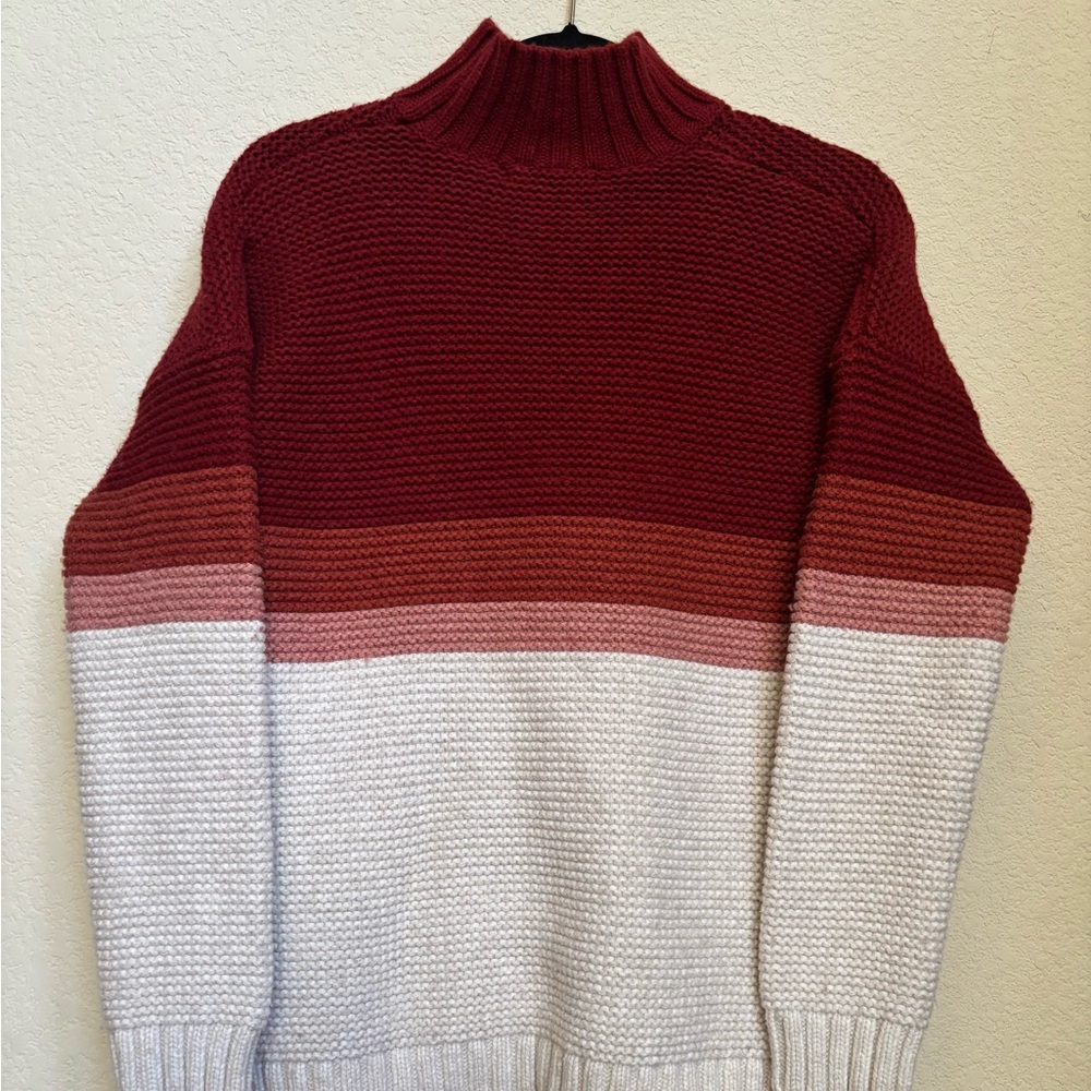 Marine Layer Chunky Knit Mock Neck Sweater - Colorblock Rust/White (Size S)